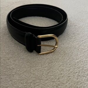Classic Black Leather Belt with Gold Buckle